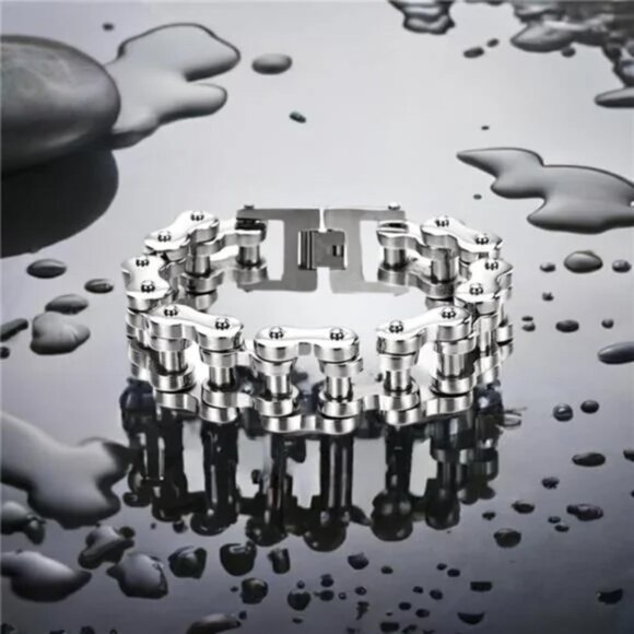 Motorcycle Chain Bike Chain Bracelet of Stainless Steel Silver Color Polished - Picture 2 of 7